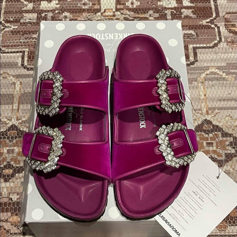 Manolo Blahnik x Birkenstock Crystal Arizona Sandals - New With Tags